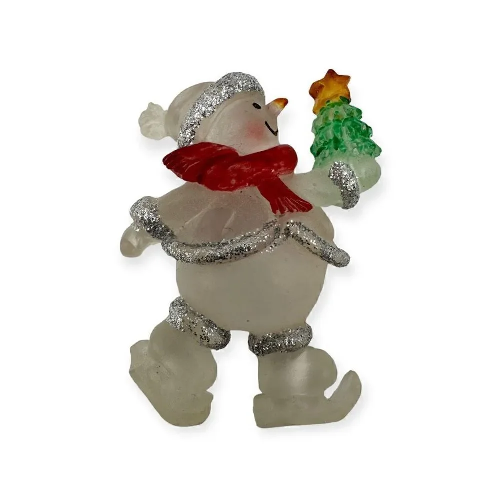 Festive Snowman skating holding a Christmas tree Vintage brooch costume